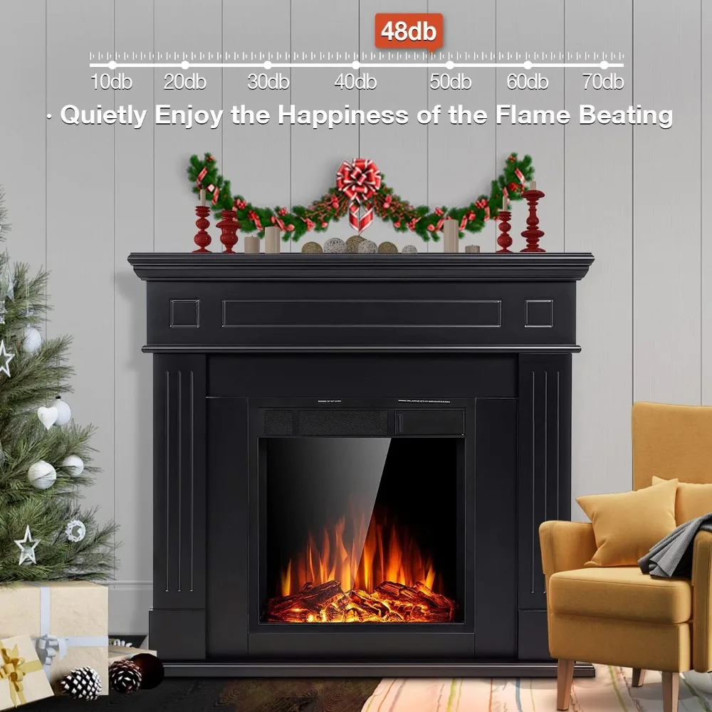 44" Electric Fireplace with Mantel Package Free-Standing Fireplace Heater, Wooden Surround Firebox with Log, Remote Control 3
