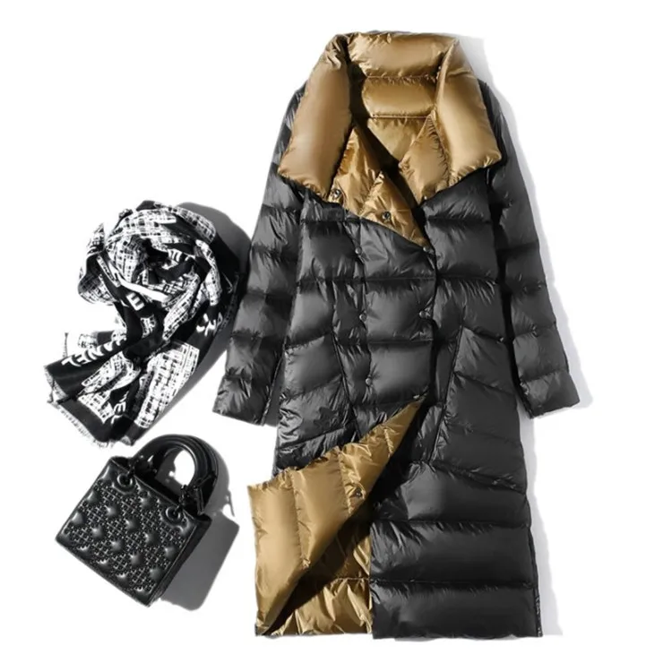 

Lightweight Down Jacket Women's White Duck Down 2023 Winter New Mid Length Double-sided Knee Length Slim Fit