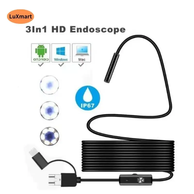 Endoscopio de vídeo inteligente impermeable USB tipo c para Android PC,  cámara de 5mm, inspección interna de coche - AliExpress