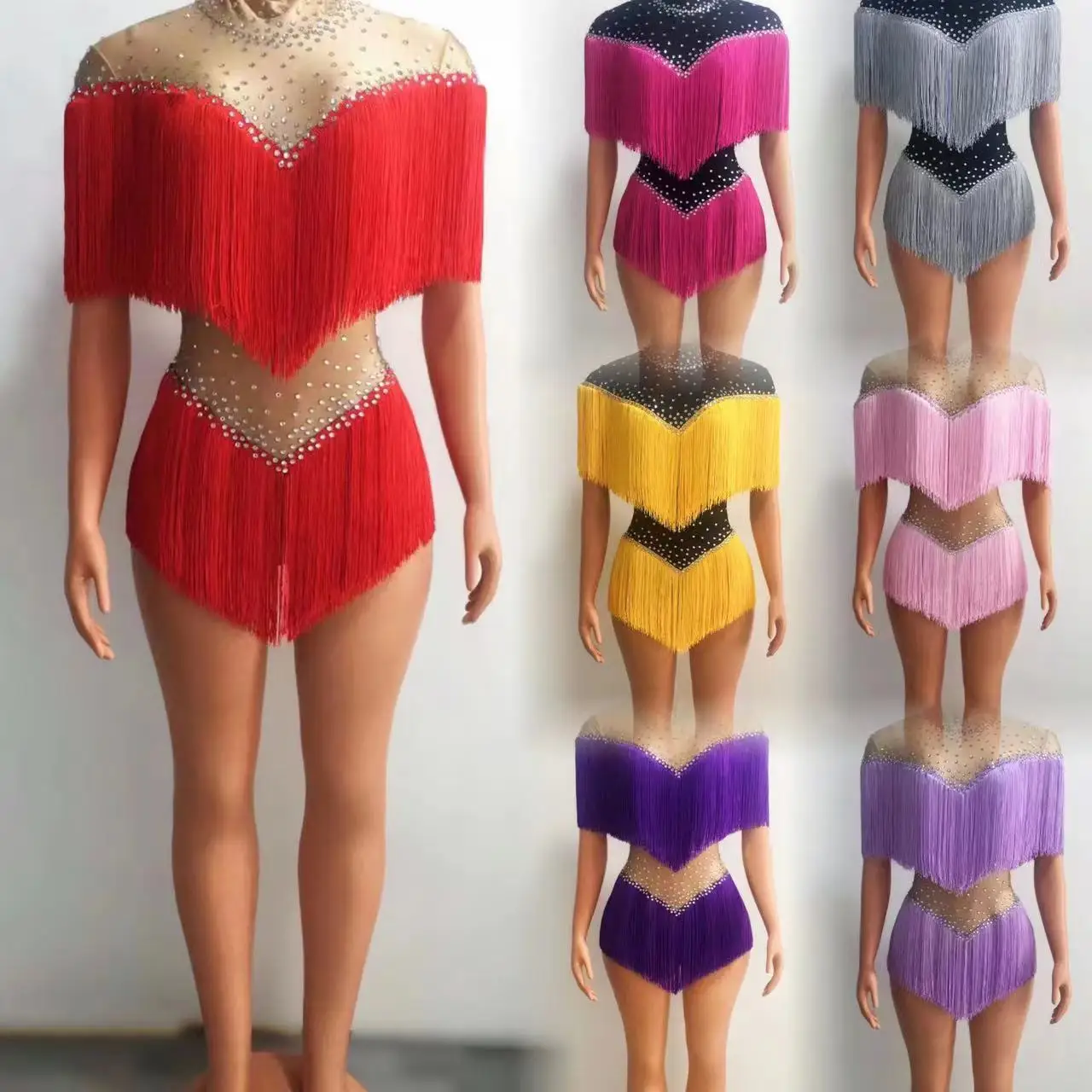 

Sexy Tassels 7 Colors Fringes Latin DanceLeotard Outfit Birthday Celebrate CostumePerformance Bodysuit Costume