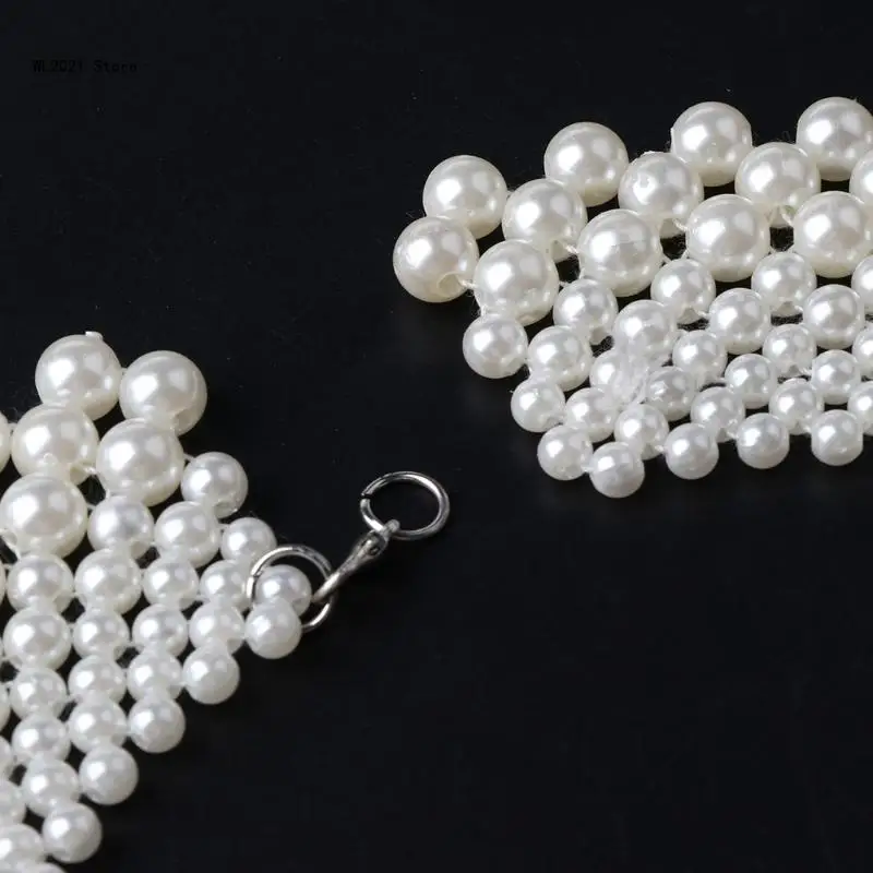 

Ethnic Handmade Woven Beading False Collar Imitation Pearl Jewelry Women Bib Cho