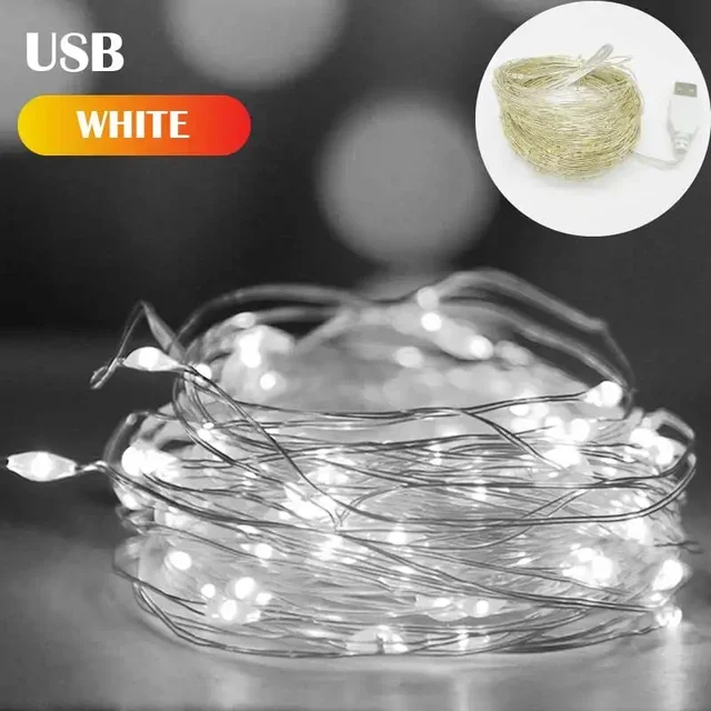 thumbnail image 1 of 1/3/5/10M Waterproof USB LED Lights String Copper Wire Fairy Garland Light Lamp Christmas Wedding Party Holiday Lighting Wreath, 1 of 5