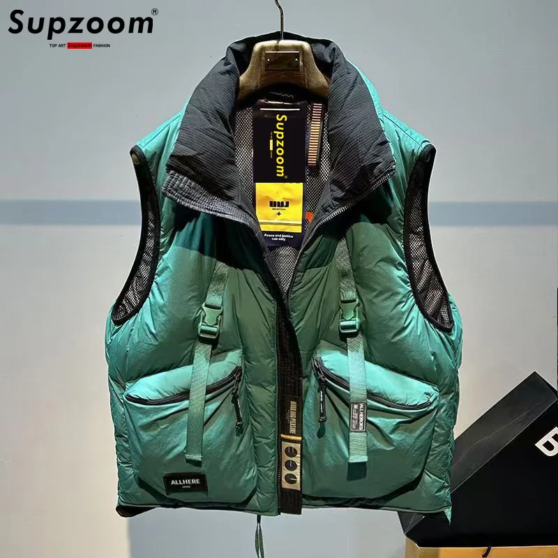 Supzoom Fashion Letters Leather Stand Collar Autumn And Winter for Men And Women Warm Thickened Down Vest
