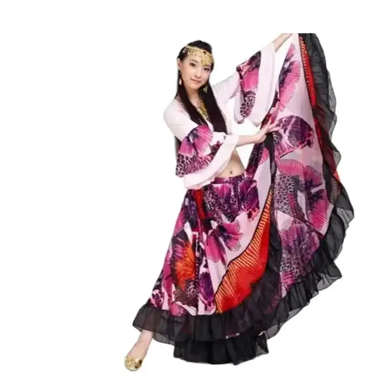 

1pcs/lot woman belly dancing butterfly skirt chiffon long dancing skirt belly dancing print skirt free