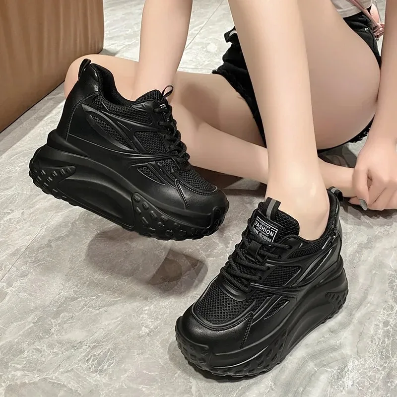 Women Shoes Casual Sneakers Women Sneakers Hollow High Heels 10cm Sneakers Chunky Casual Autumn Spring Platform Wedge High Fashion Breathable Women Summer Shoes