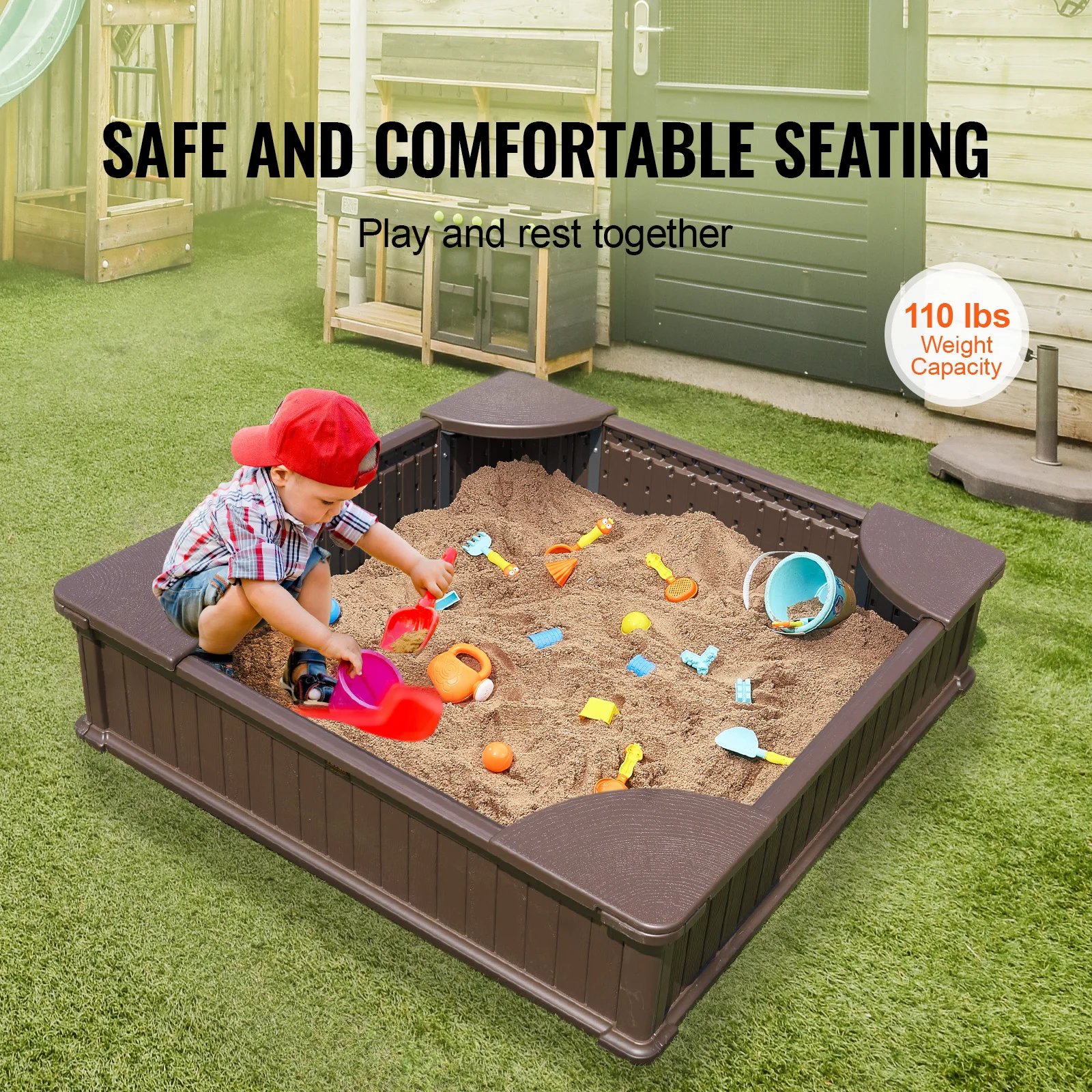 Kids Outdoor Sandbox with Cover and Seating