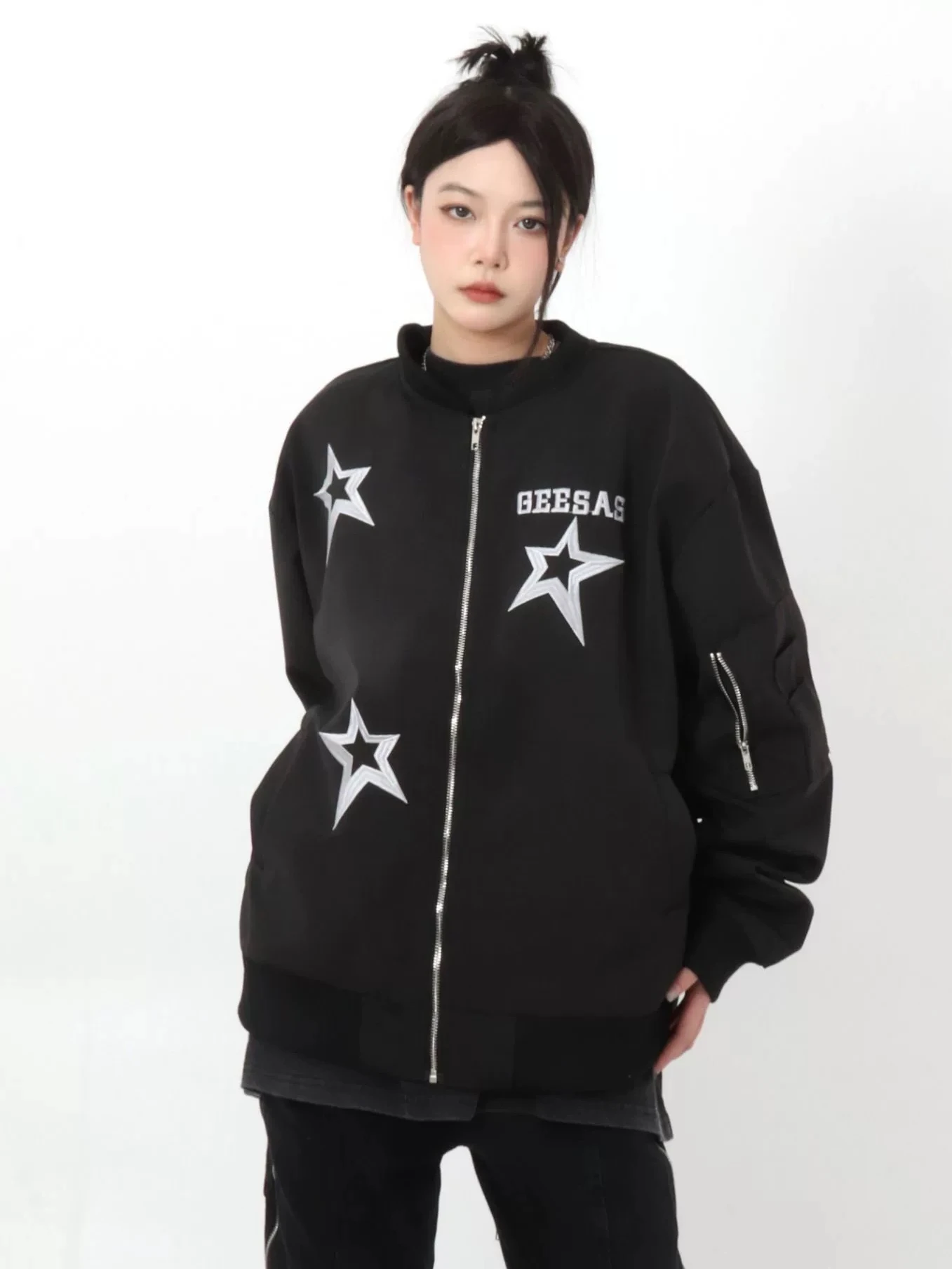 

Deeptown American Retro Star Embroidery Jacket Women Vintage Streetwear Y2k Bomber Jackets Grunge Varsity Jackets 2000s Coats