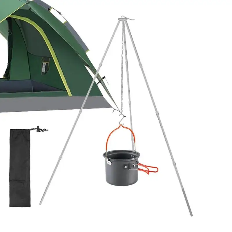 

Tripod for Cooking Over Fire, Camping Tripod Stand, Cookware, Foldable Camp, Aluminum Alloy, Adjustable Hang Chain