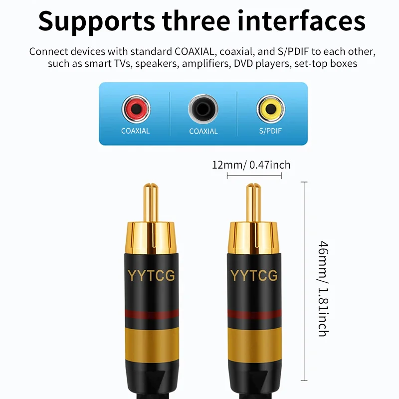 Premium Digital Coaxial Audio Cable - High-Fidelity RCA to RCA with Stereo Connector for Enhanced Sound Quality