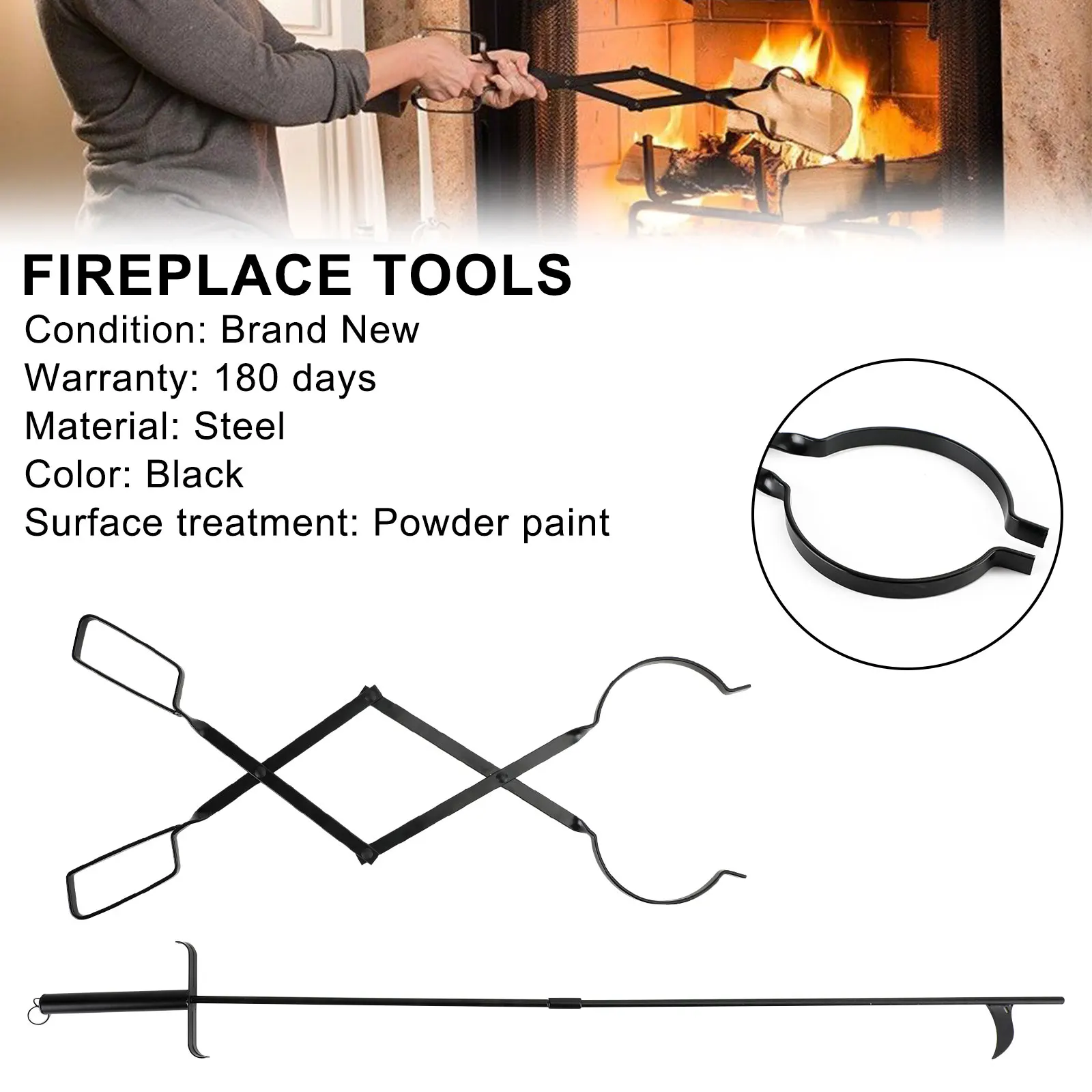 

Areyourshop 2PCS Hearth Tool Fireplace Set Fire Tools Set Campfire Tongs Fire hook Black