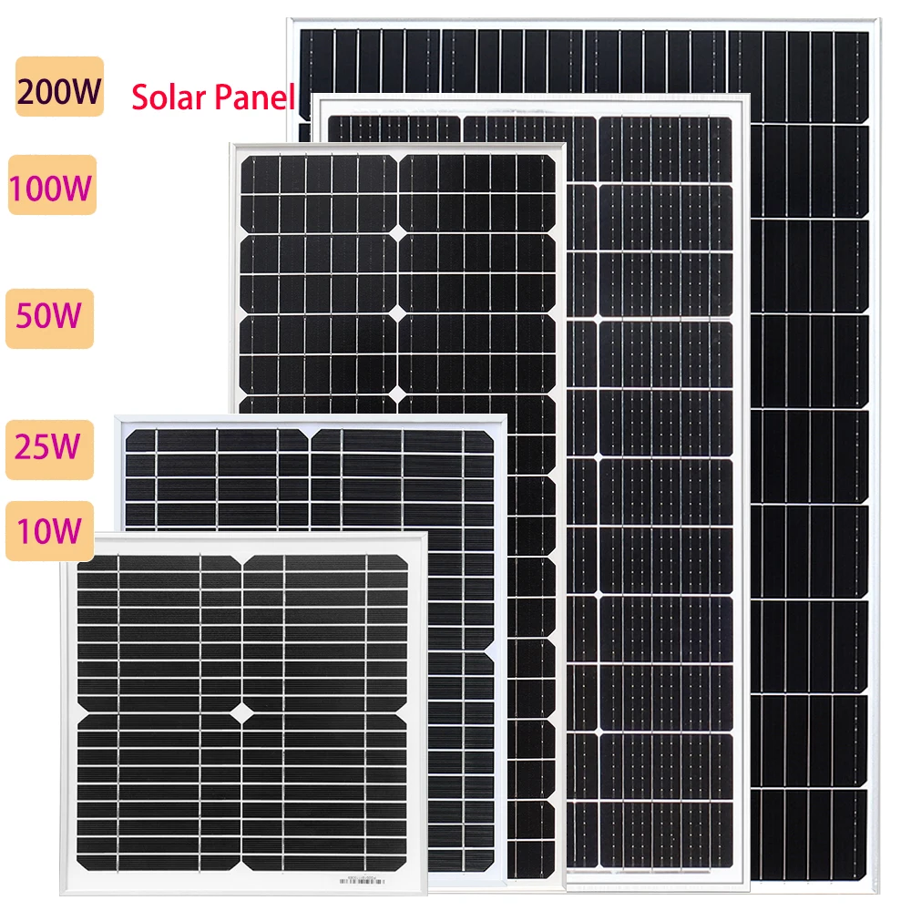 Xinpuguang Glass Solar Panel Pannello Solare In Vetro Rigido Monocristallino 10W 25W 50W 100W 200W Generazione Di Energia Pannello Fotovoltaico Carica