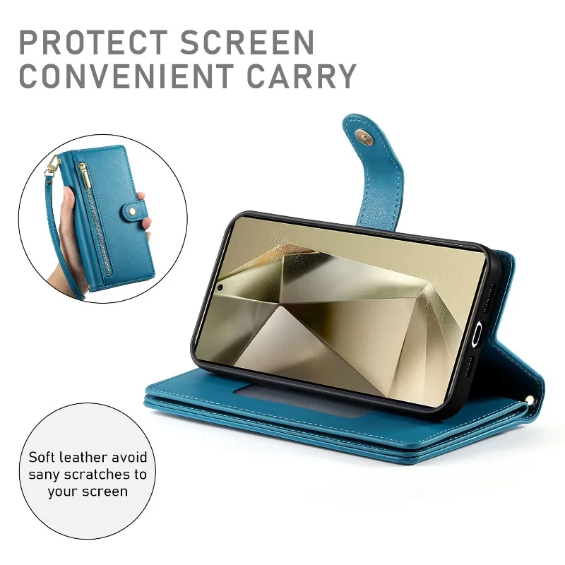 Crossbody Wrist Strap Phone Case with Zipper Wallet and Card Holder Cover