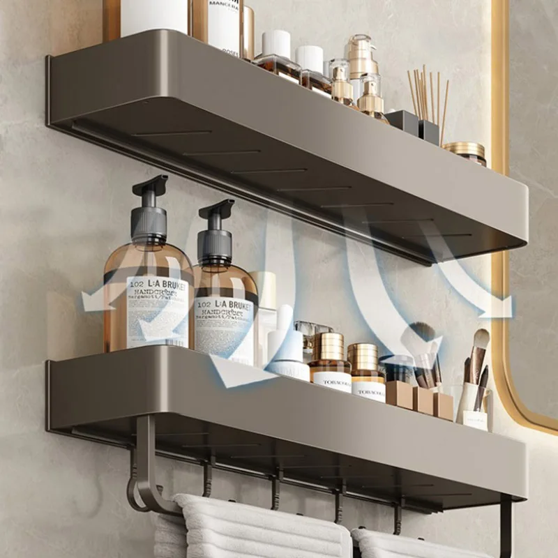 Gun Gray Aluminum Bathroom Wall-mounted Shower Organizer, Punch-free Sink Storage Rack