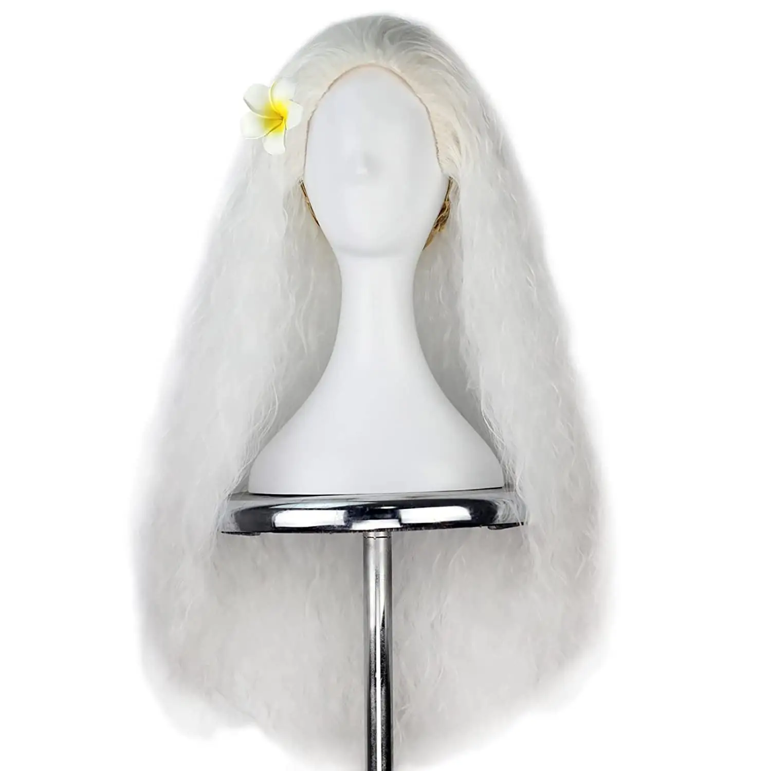 Old Lady Long Wavy Wig Synthetic Natural Frizzy White Hair Wig Granny Movie Princess Cosplay Costume Halloween  Daily Girls Wig
