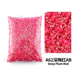 Bulk Wholesale Jelly Color AB Transparent Faceted FlatBack Resin Rhinestones for Nail Art & Garment Decoration (Deep Rose Red)