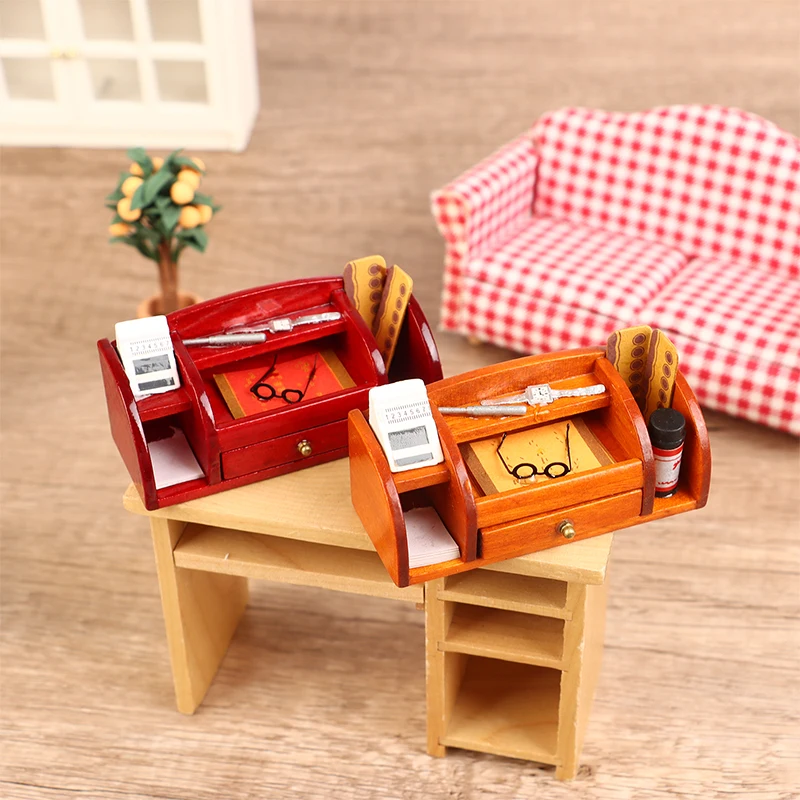 1:12 Dollhouse Miniature Bookcase Showcase Mini Display Rack Storage Cabinet Desk Supplies Rack Model Home Furniture Decor Toys 3