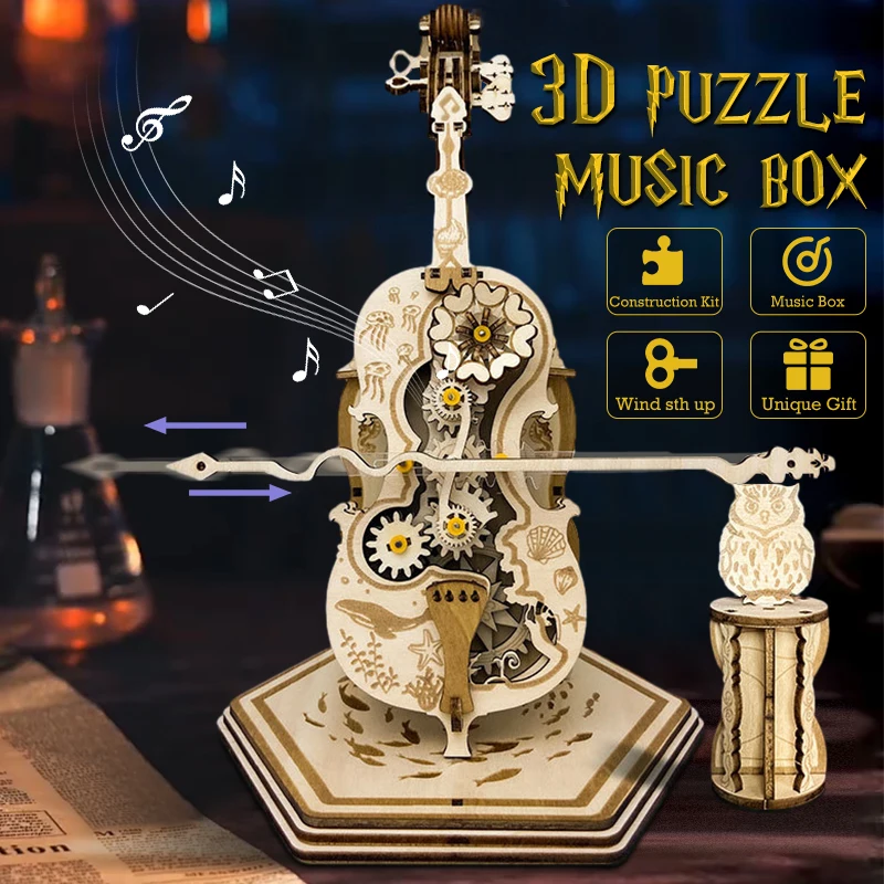 

Деревянная 3D-головоломка, Волшебная Виолончель, механическая музыкальная шкатулка, волшебный дизайн, виолончель, головоломка, 3D Деревянный пазл, «сделай сам», подарок для детей, взрослых