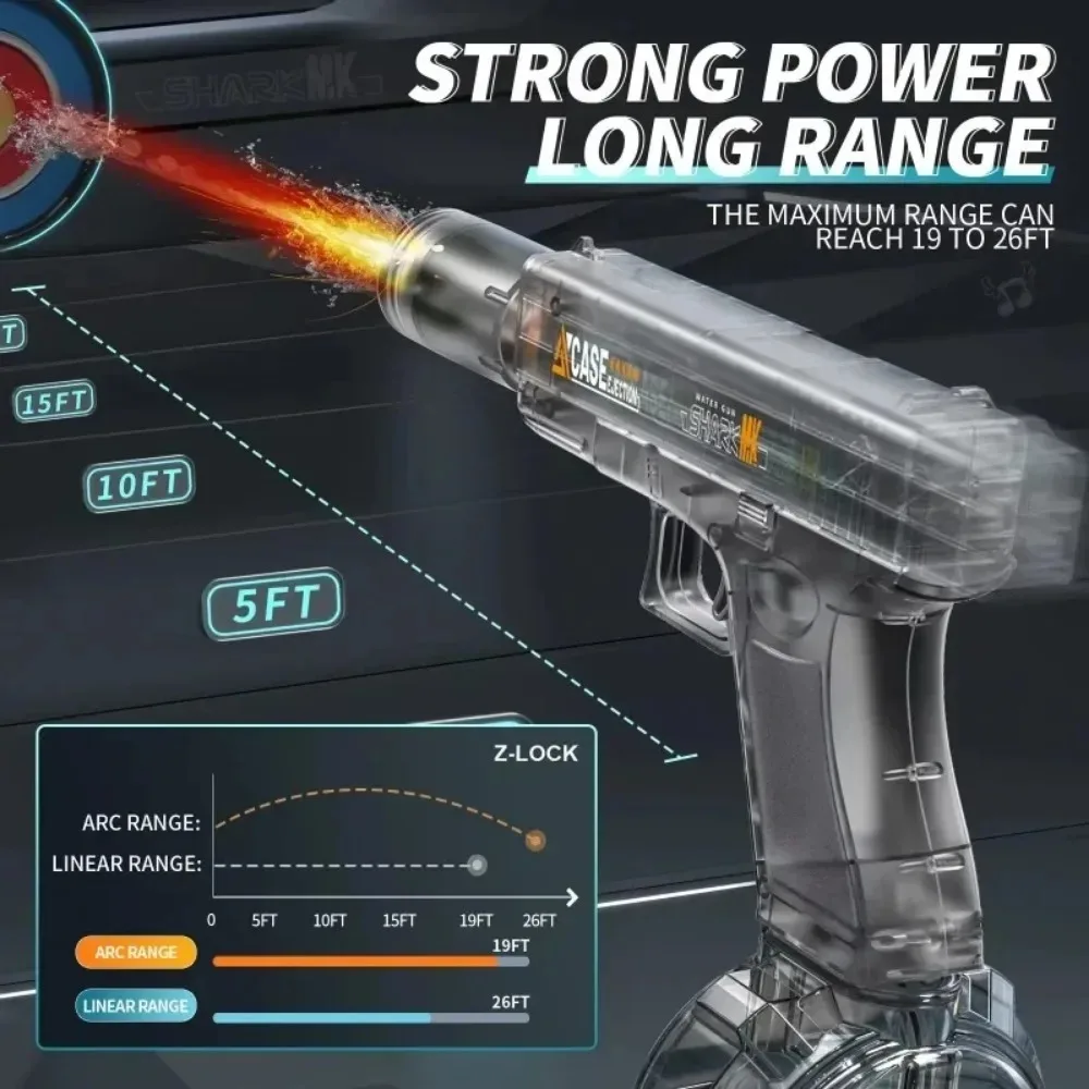 LED 조명이 있는 완전 자동 전기 물총, 성인 및 어린이용 여름 장난감, 해변 수영장 야외용 고압 물총