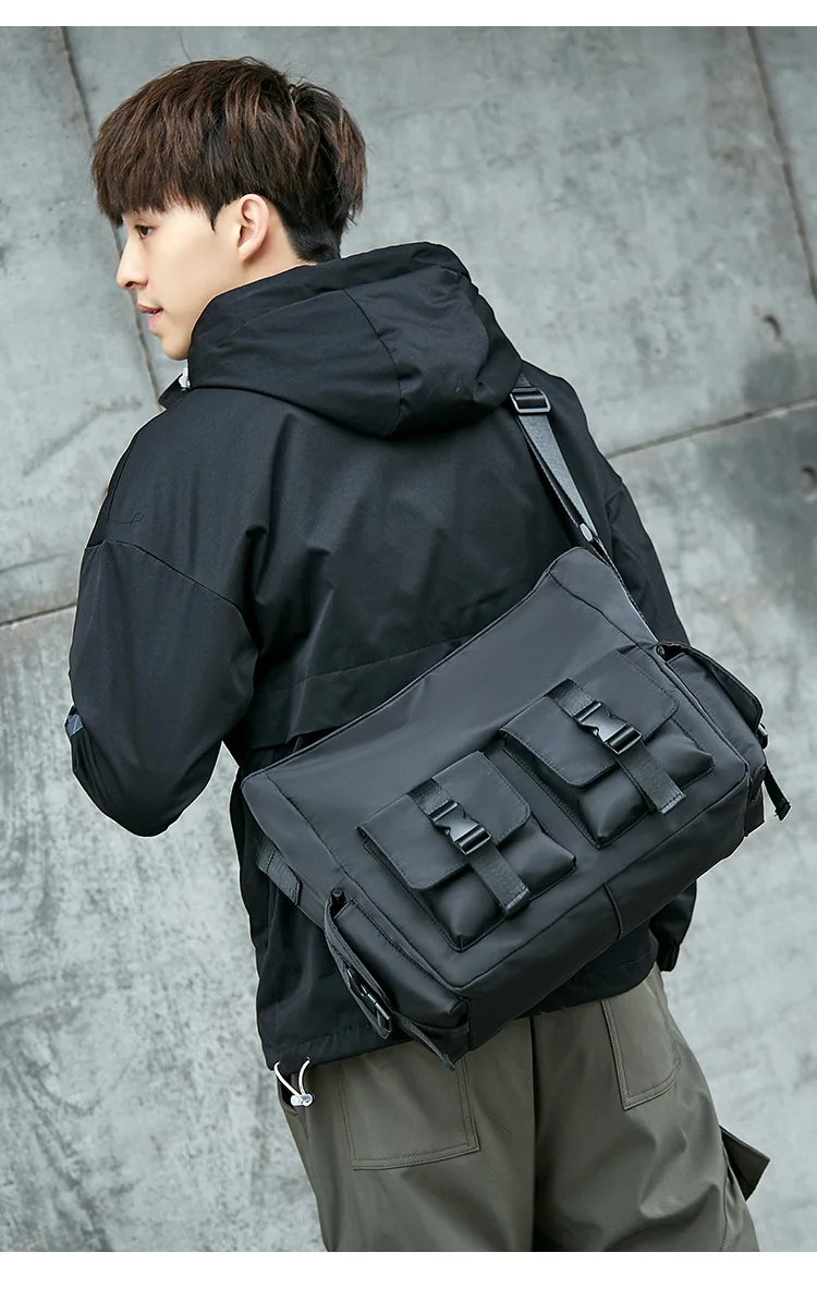 Casual Large Capacity Waterproof Messenger Shoulder Men Crossbody School Bag for Teenage Outdoor Man Black Big Travel_voghion.com