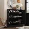 Shoe Storage Cabinet with 3 Flip Drawers & Locker, Wood Shoe Cabinet for Entryway, for Hallway Black and Gold (47.2”W x 9.5”D x 3