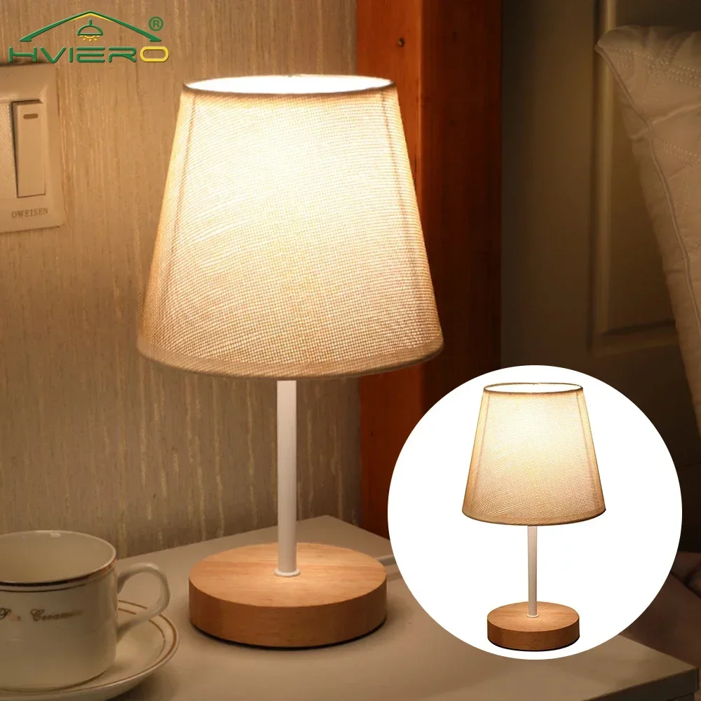 

Solid Wood Cloth Desk Lamps Led Decorative Bedroom Living room study Simple Creative Remote Control atmosphere Small Night Light