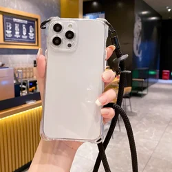 Elegant Crossbody Necklace Cord Lanyard with Transparent Soft Case - iPhone 14 (Transparent)