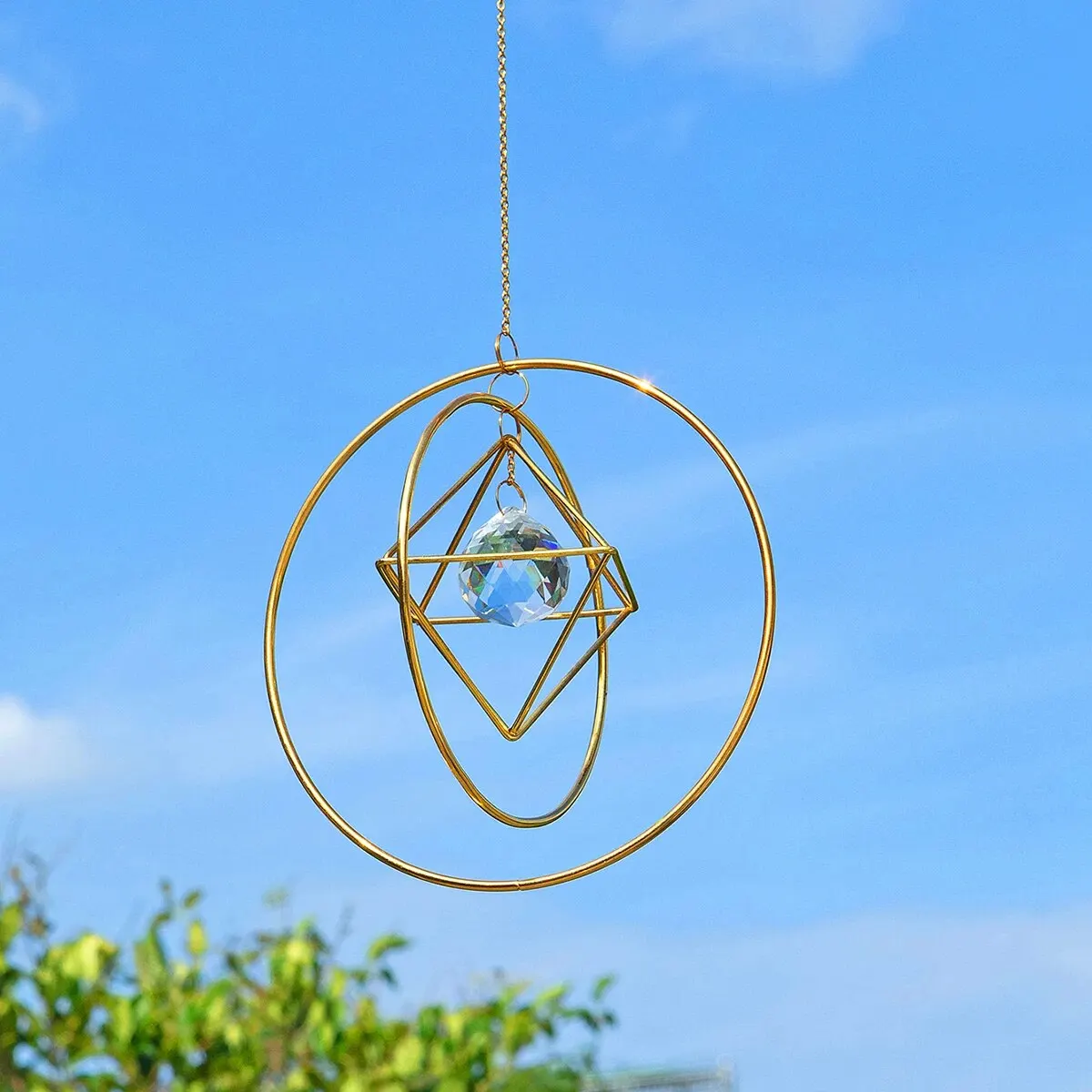 Sun Catcher 1 Pc Gold Air Frame Crystal Suncatcher Wind Chime Hanging Indoor Outdoor Garden Lighting Ornaments Wedding Party Decoration