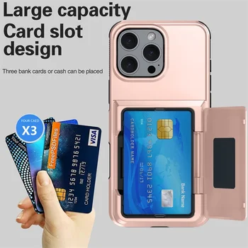 Card Wallet Phone Cases iPhone 16 15 14 Pro Max 13 12 11 Pro Shockproof Protective Cover for iPhone 16 Flip Shell with Stand 2