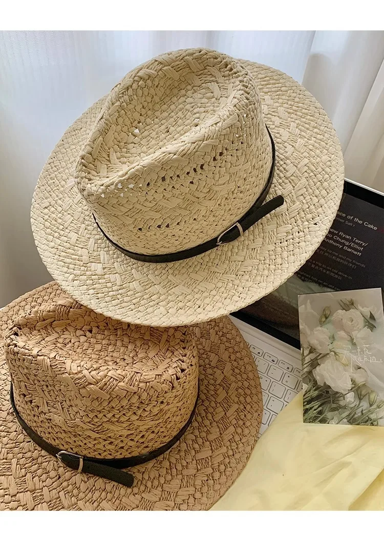 Stroh-Cowboyhut für Damen und Herren Klassischer Vintage Ausgehöhlter Unisex Sonnenhut mit Breiter Krempe Anglerhut Klettermütze – Detail 13
