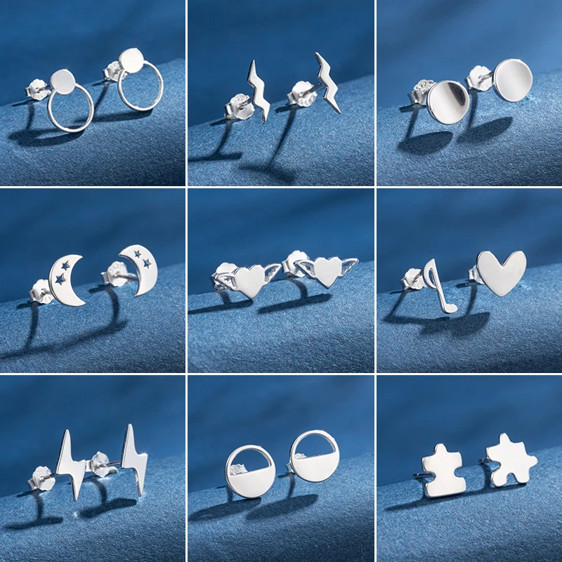 100% 925 Sterling Silver Mini Orecchini A Bottone Punk Lightning Jigsaw Music Earings Fine Jewelry S925 Ear Cartilagine Studs Brincos