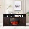 Electric Fireplace TV Stand, with 25 Inch 1350W Reccessed Faux Fireplace, 3 Flame Setting, 4 Brightness Remote Control 2