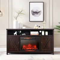 Electric Fireplace TV Stand, with 25 Inch 1350W Reccessed Faux Fireplace, 3 Flame Setting, 4 Brightness Remote Control 2
