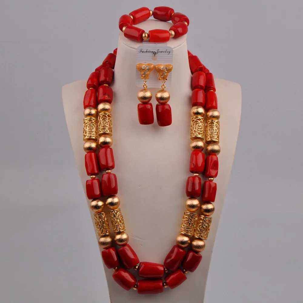 

24inhes Red Coral Jewelry Set Nigerian Wedding African Necklace