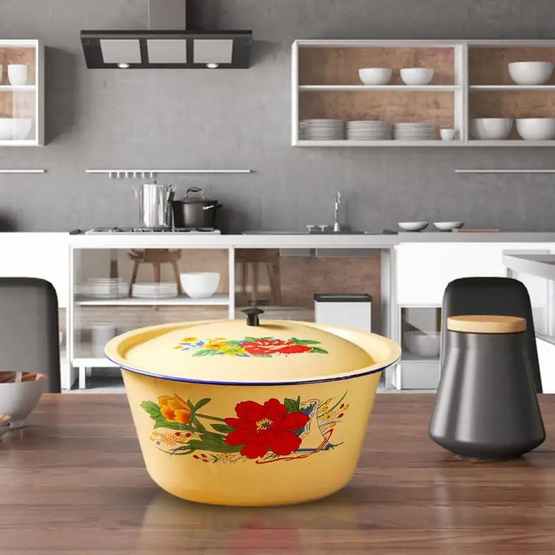 Retro Enamel Mixing Bowl with Lid – Vintage Enamelware for Soup, Rice, Vegetables & Storage 4