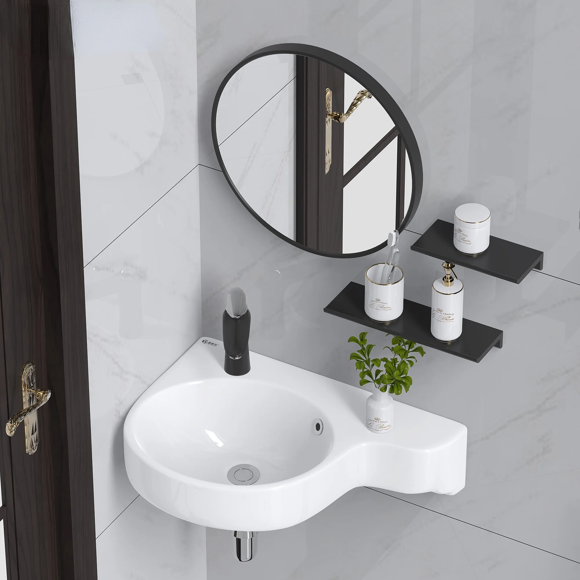 

Bathroom Corner Basin Wall-Hung Basin Small Apartment Wall-Mounted Ceramic Basin Triangle Corner Small Mini Basin