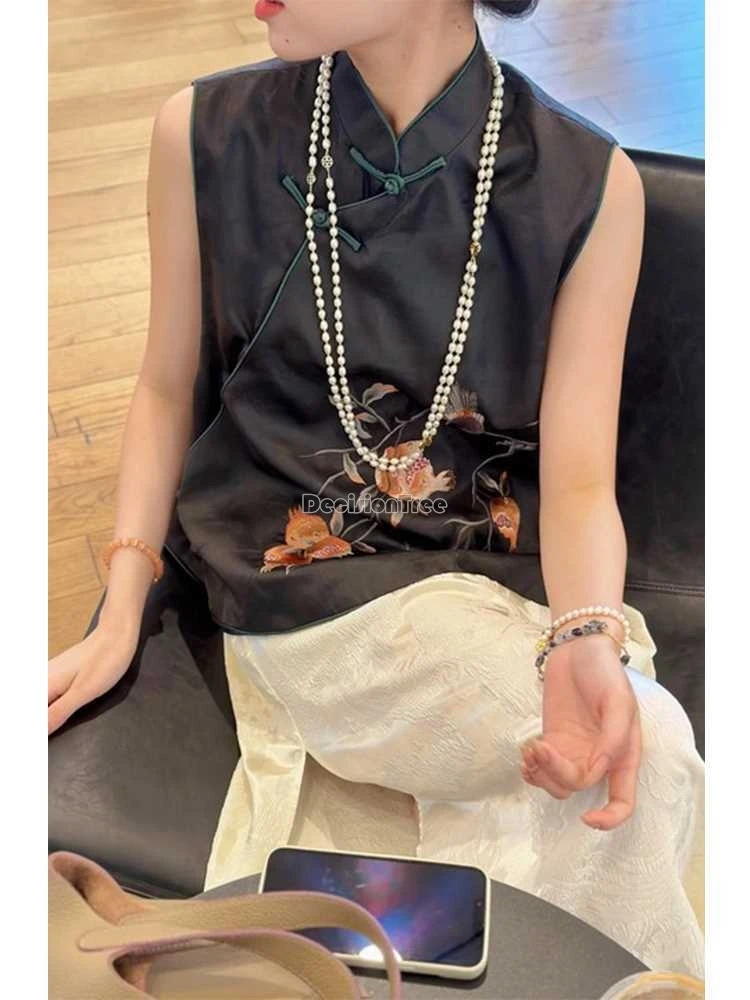 2025 retro chinese style popular fashionable versatile vest daily improved leisure qipao vest summer thin loose cool waistcoat
