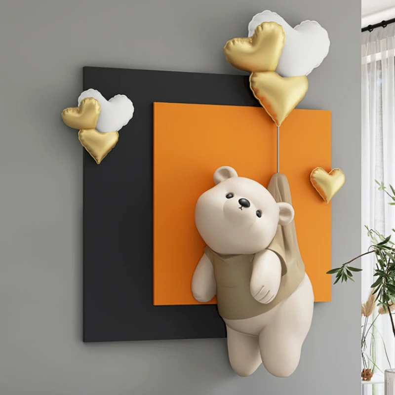 Modern minimalist bear 3D relief living room with hanging paintings, entrance foyer decoration, children's room, bedroom