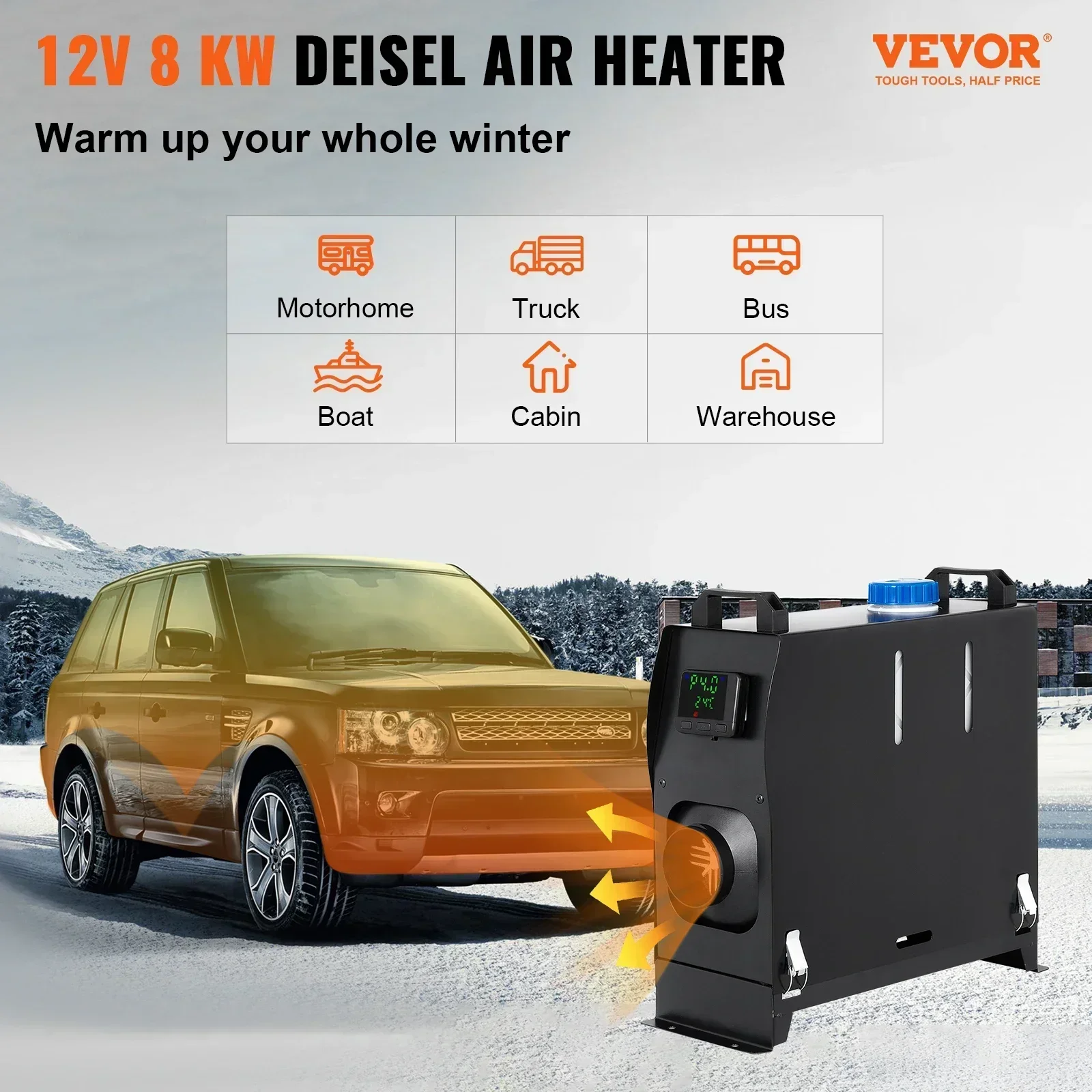 VEVOR Carburante Gasolio Riscaldatore D'aria Diesel Per Auto Camper Camion Rv 12 V 8 Kw - 9