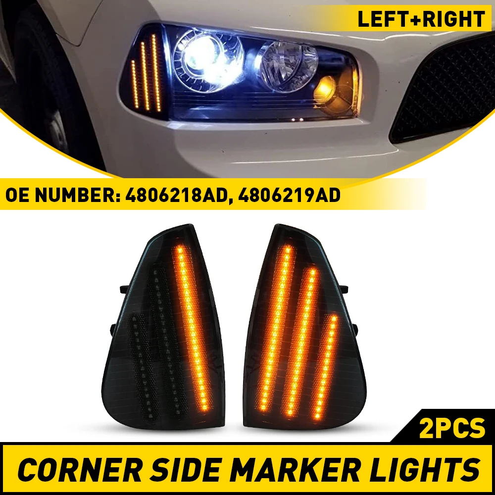 

AUXITO 2Pcs LED Front Corner Side Lights for Dodge Charger 2006 2007 2008 2009 2010 3 Rows LED Strips Dynamic Amber Signal Lamp