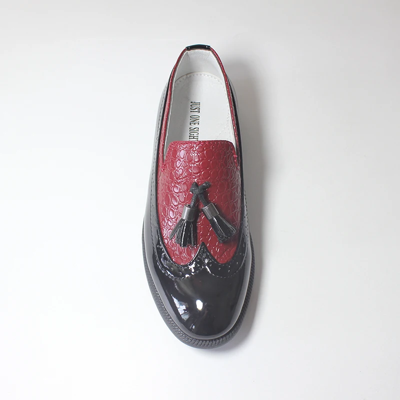 Spring Autumn Boys Shoes Patent PU Leather Shoe For Kids Formal Loafers Sneake Print Red Wedding Dress Shoes With Tessals
