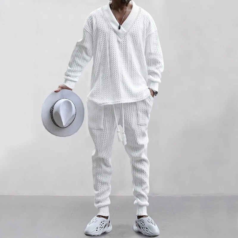 Solid color jacquard men long sleeve suit casual daily suit spring and autumn clothing men loose shopping clothes fashion 3