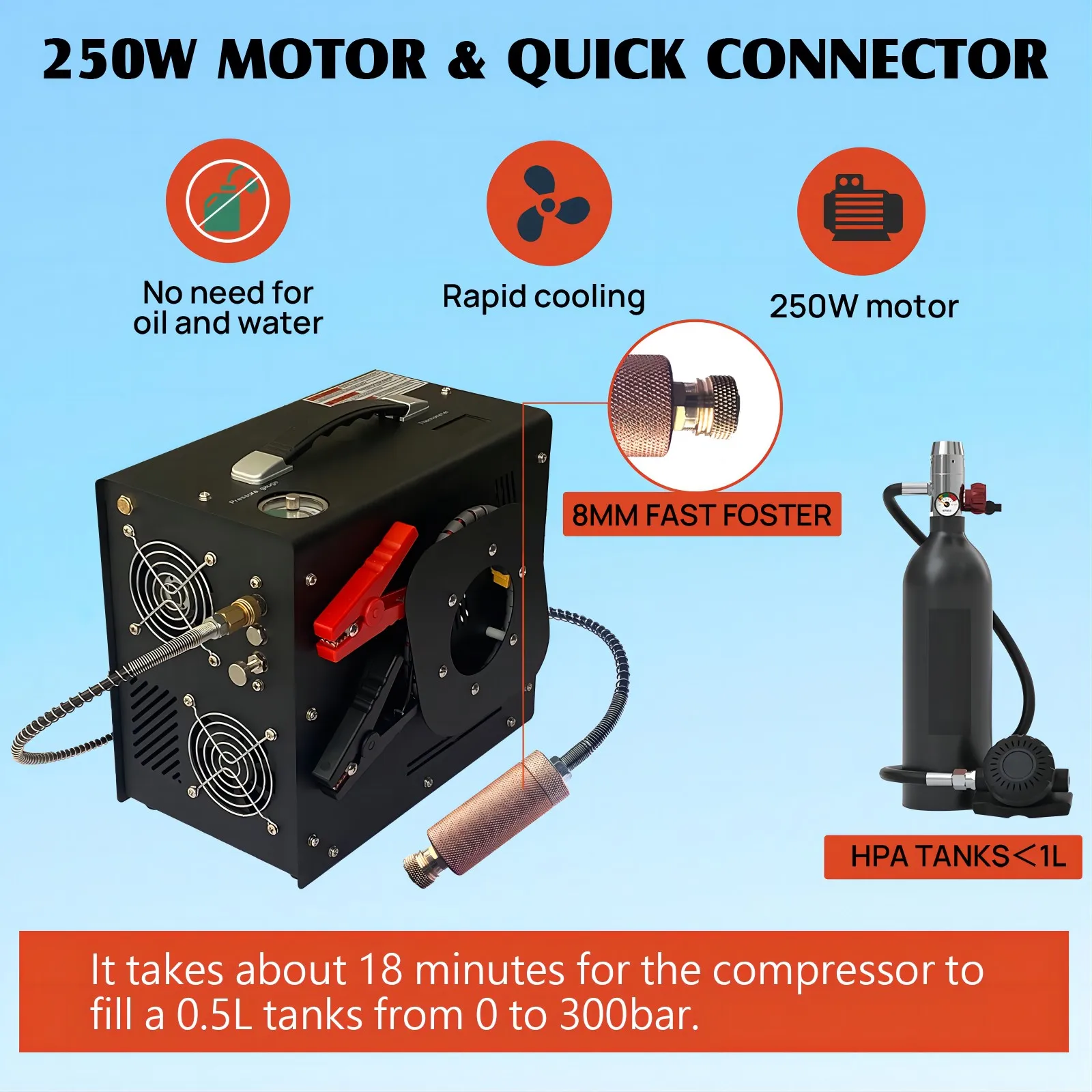 4500PSI PCP Air Compressor Built-in Adapter Auto-Stop Feature for Stable Performance