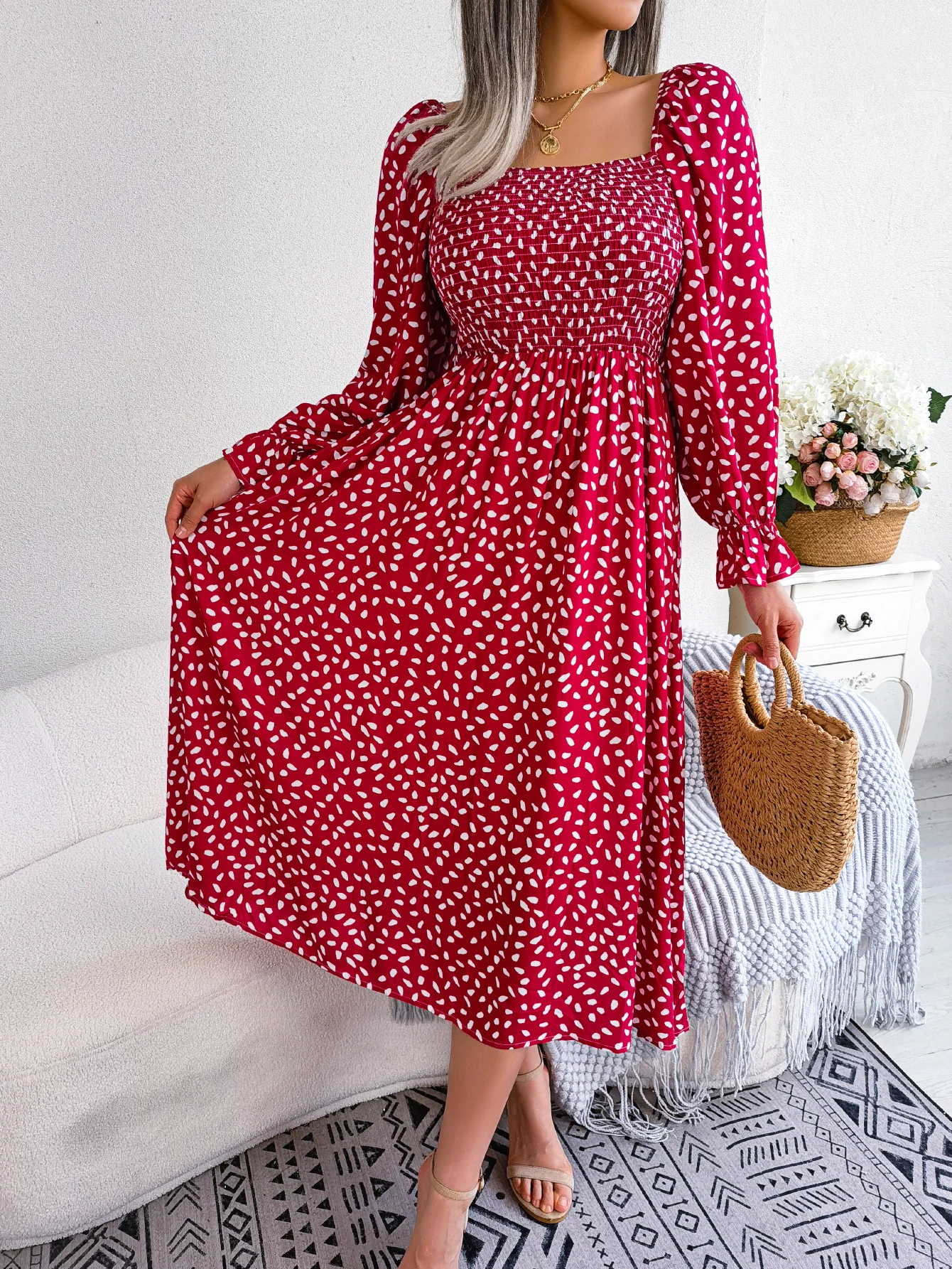 Yellow Pink Red Floral Dress for Women