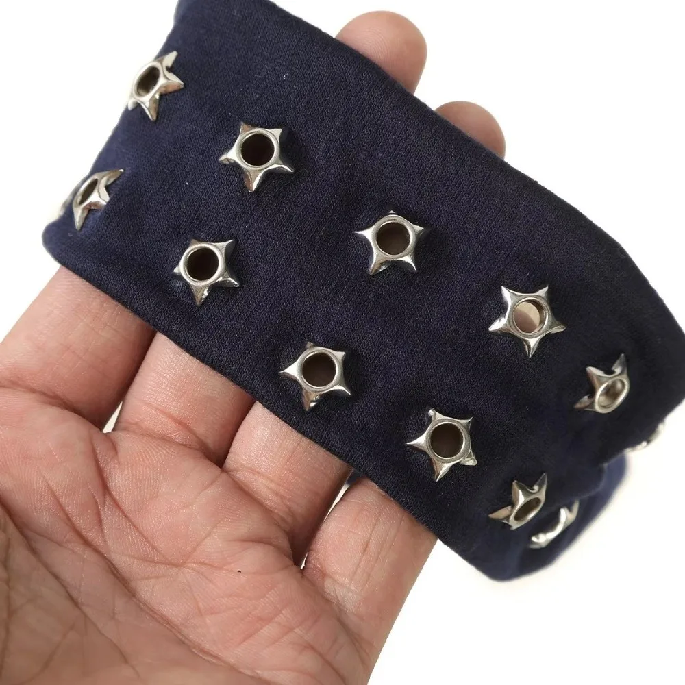 New Metal Rock Hollow Eyelet Elastic Headband Star Air Eye Studded Headbands Fabric Wide Hollow Eyelets Hair Bands Punk