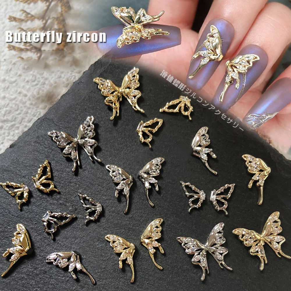 

Half Butterfly Wings Nail Parts Liquid Metal Butterfly Nail Charms Gold/Silver Hollow Diamond Nail Crystals Decoration Zircon