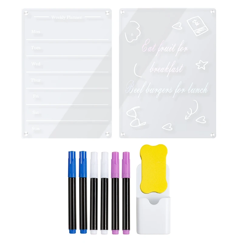 2pcs-9inx13in-clear-acrylic-magnetic-for-fridgeclear-board-dry-erase-fridge-for-reusable-planner-with-dry-erase-markers
