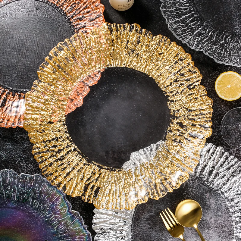 

Nordic Sun Flower Texture Glass Plate Tableware Desserts Dinner Plates Salad Plates Kitchen Decor Dinning Room Serving Tray
