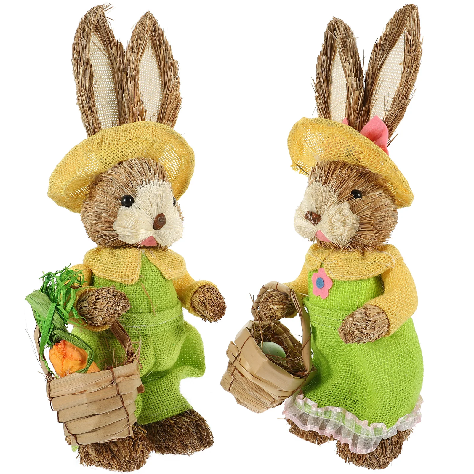 

35cm Easter Straw Standing Rabbits Hand Woven Bunny Statues Ornament Festival Party Garden Decoration