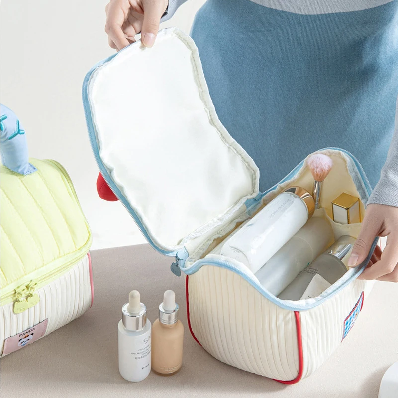 Nuova Borsa da Trucco da Donna Carina a Blocchi di Colore, Organizer Cosmetico da Viaggio di Grande Capacità, Beauty Case Portatile per Articoli Domestici - immagine 5