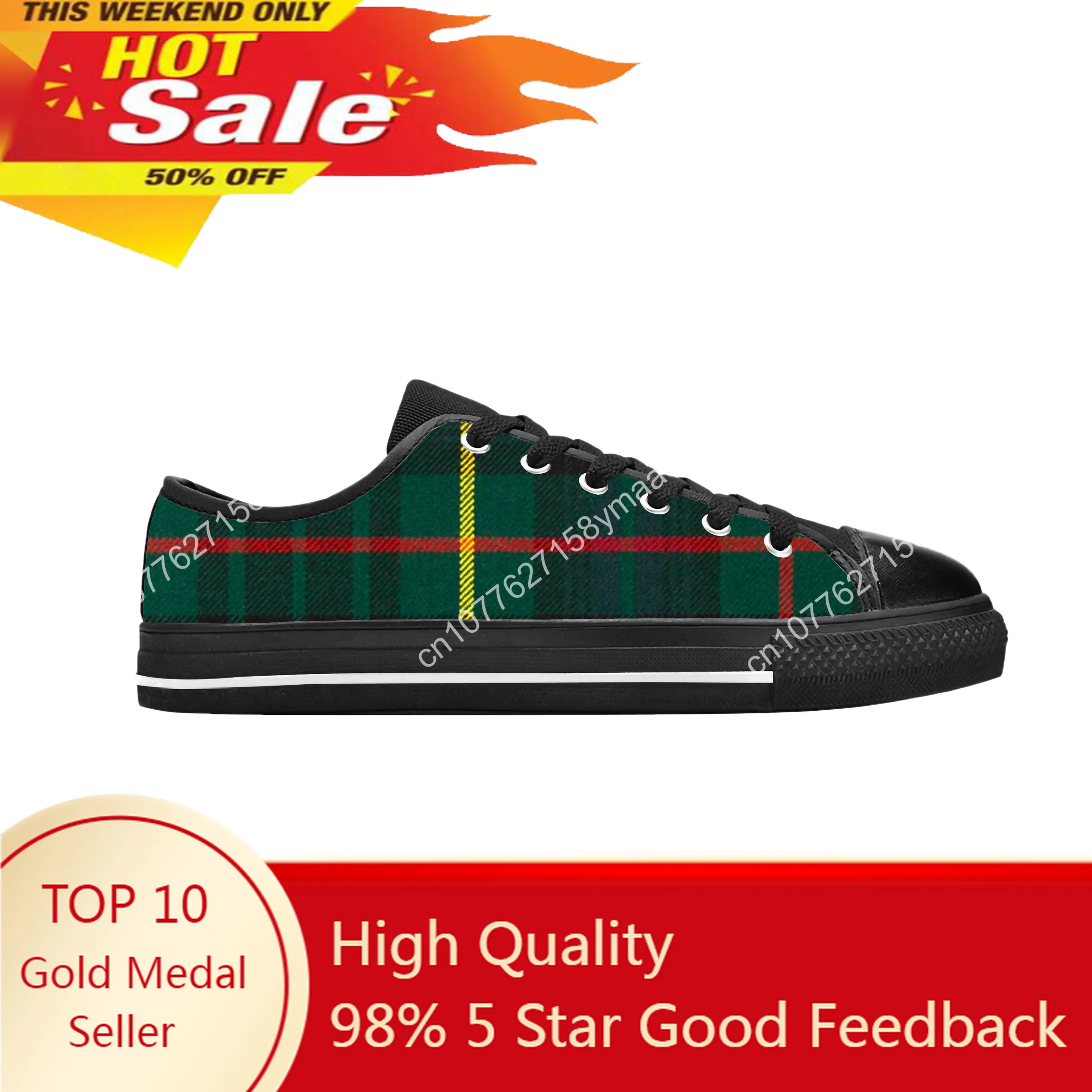 

Hunting Scottish Stewart Clan Tartan Plaid Ancient Casual Cloth Shoes Low Top Comfortable Breathable 3D Print Men Women Sneakers